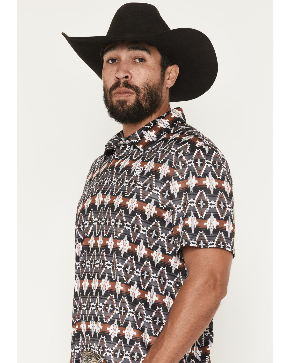 Image #2 - Rock & Roll Denim Men's Southwestern Print Short Sleeve Button-Down Stretch Polo Shirt, Black, hi-res