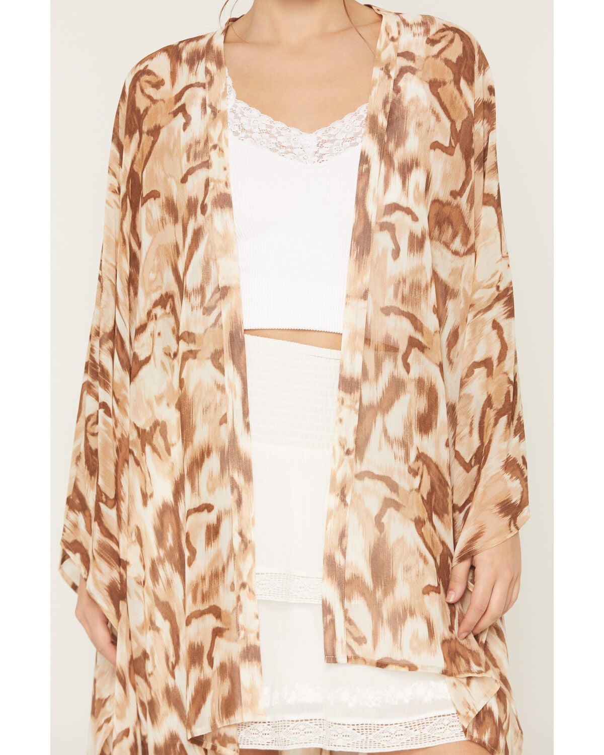 Image #5 - Shyanne Women's Horse Print Chiffon Kimono, Coffee, hi-res
