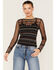 Shyanne Women's Beaded Mesh Crop Top, Black, hi-res