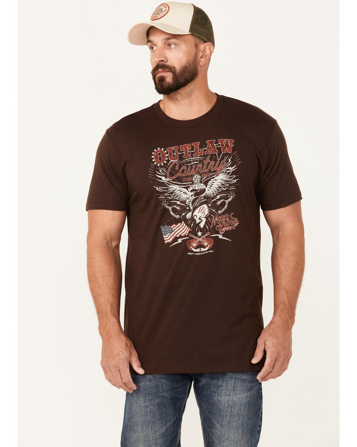 Moonshine Spirit&reg; Men's Outlaw Racing Short Sleeve Graphic T-Shirt, Brown, hi-res