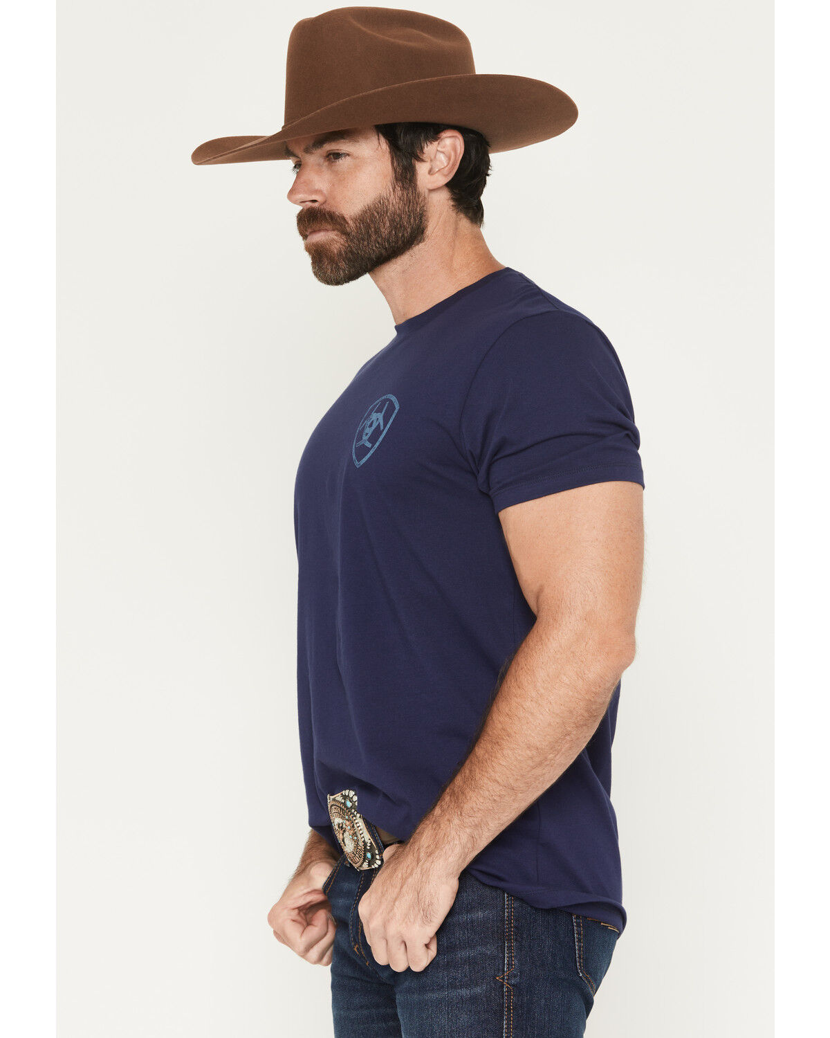 Image #2 - Ariat Men's Vertical Logo Short Sleeve Graphic T-Shirt, Blue, hi-res