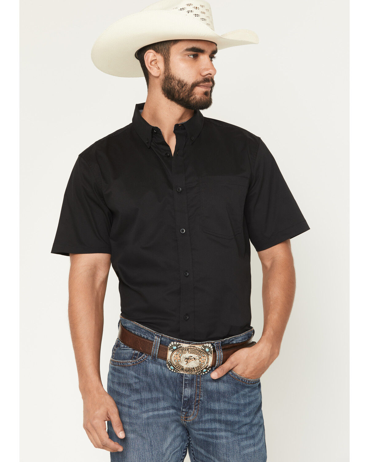 Image #1 - Cody James Men's Basic Twill Short Sleeve Button-Down Stretch Western Shirt, Black, hi-res