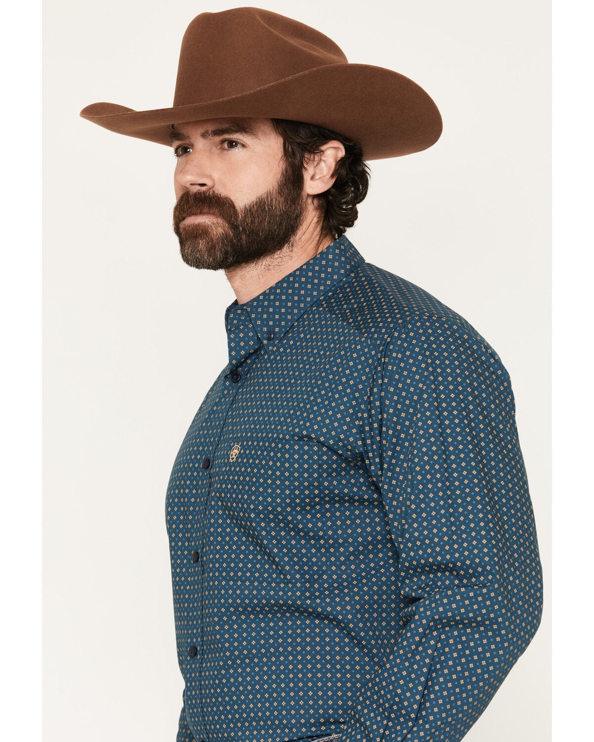 Image #2 - Ariat Men's Lovato Geo Print Long Sleeve Button-Down Western Shirt - Tall, Teal, hi-res