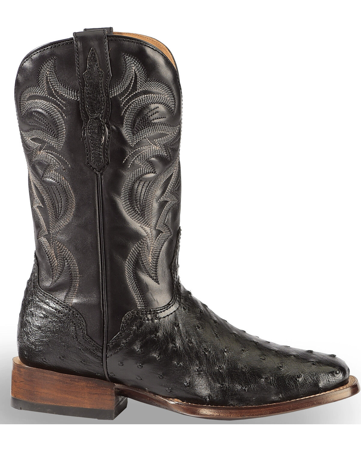 Image #8 - El Dorado Men's Handmade Full Quill Ostrich Stockman Boots - Broad Square Toe, Black, hi-res