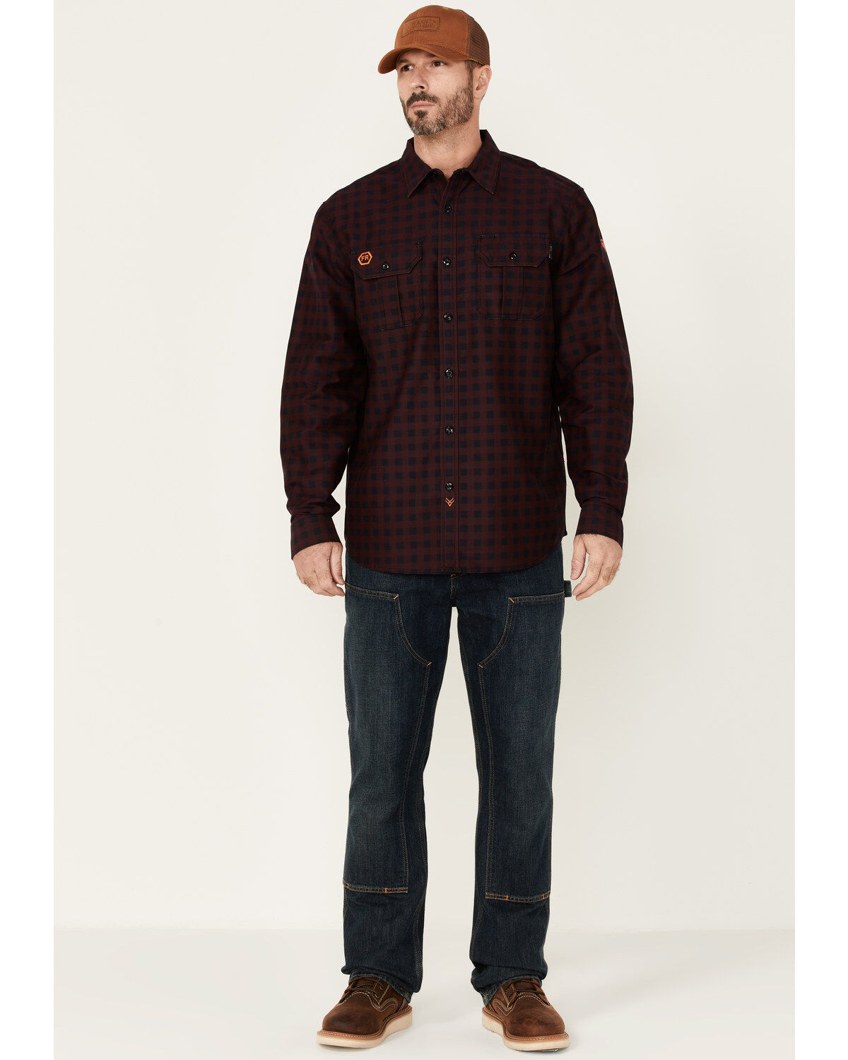 Image #2 - Hawx Men's FR Check Plaid Print Long Sleeve Button-Down Work Shirt, Wine, hi-res