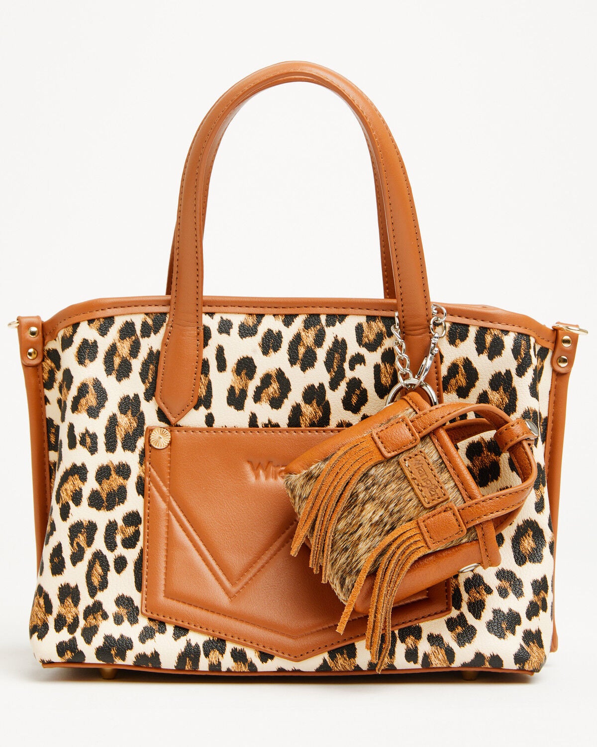 Wrangler X Boot Barn Cowhide Mini Handbag Charm, Brown, hi-res