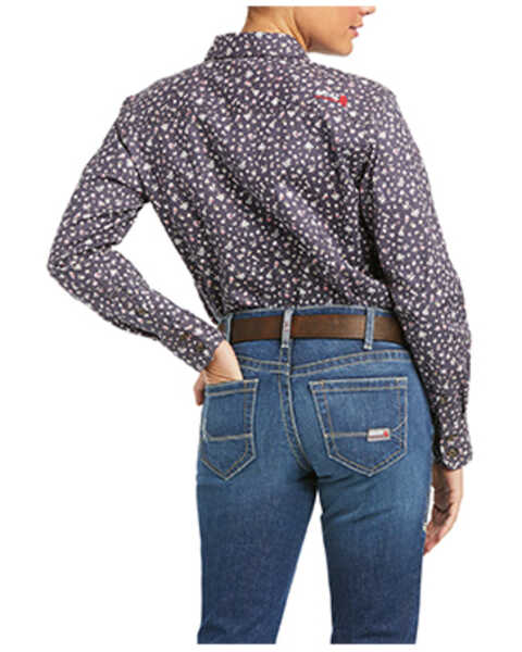 Ariat Women's FR Floral Print Long Sleeve Button Down Romesha DuraStretch Work Shirt, Black, hi-res