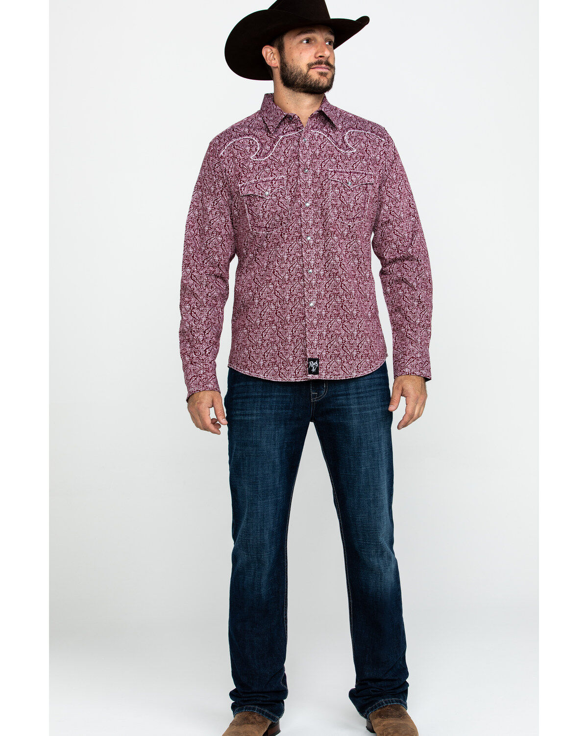 Image #6 - Rock 47 By Wrangler Men's Burgundy Paisley Print Long Sleeve Western Shirt  , , hi-res