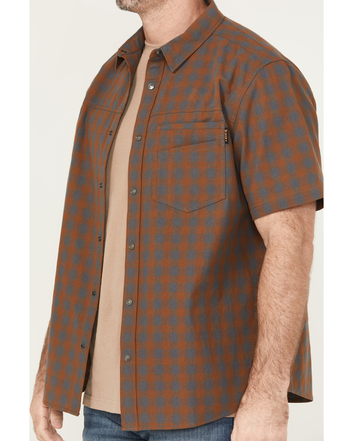 Image #3 - Hawx Men's Tanaka Plaid Print Short Sleeve Button-Down Shirt, Rust Copper, hi-res