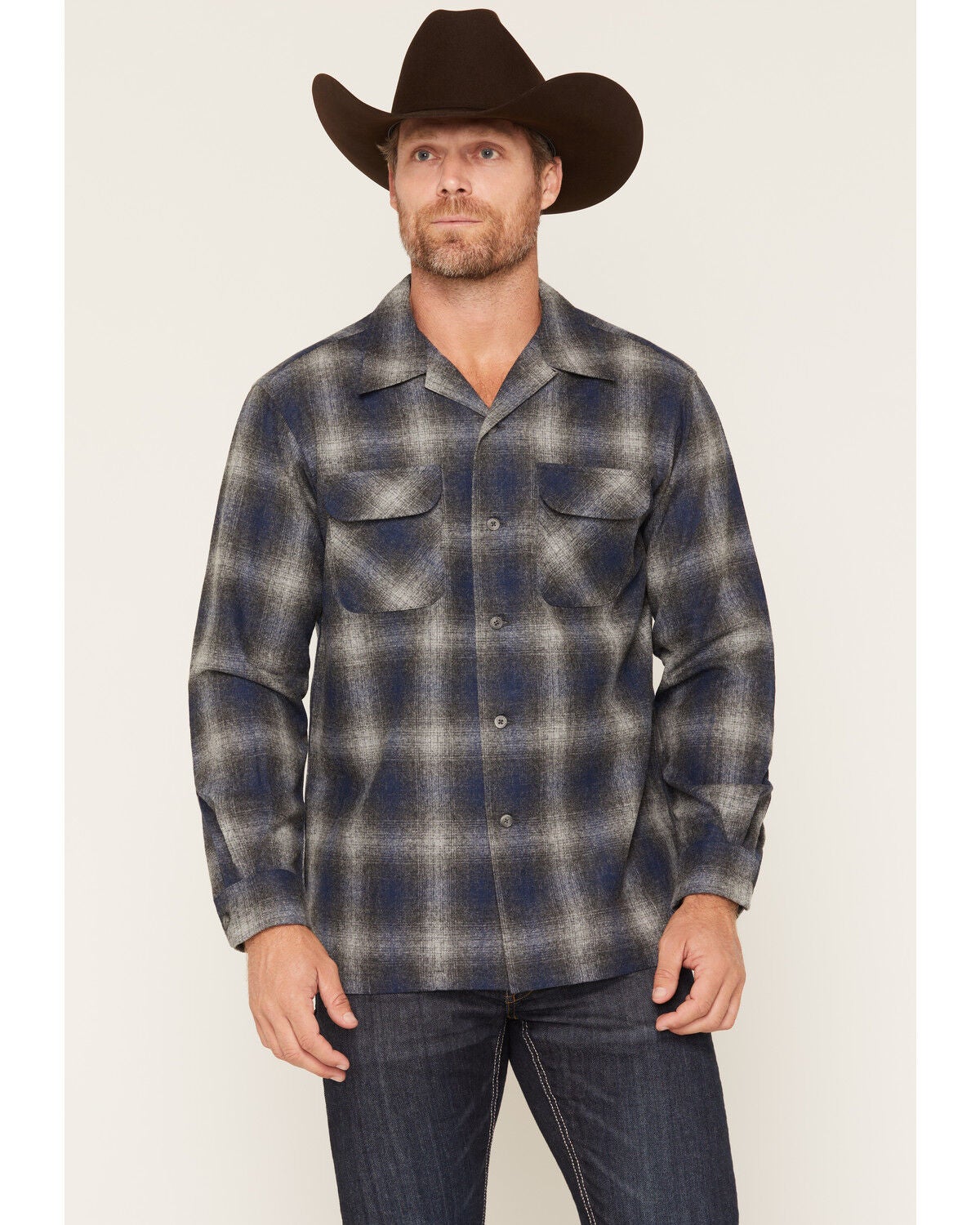 Image #1 - Pendleton Men's Board Ombre Plaid Print Long Sleeve Button-Down Shirt Jacket, Charcoal, hi-res