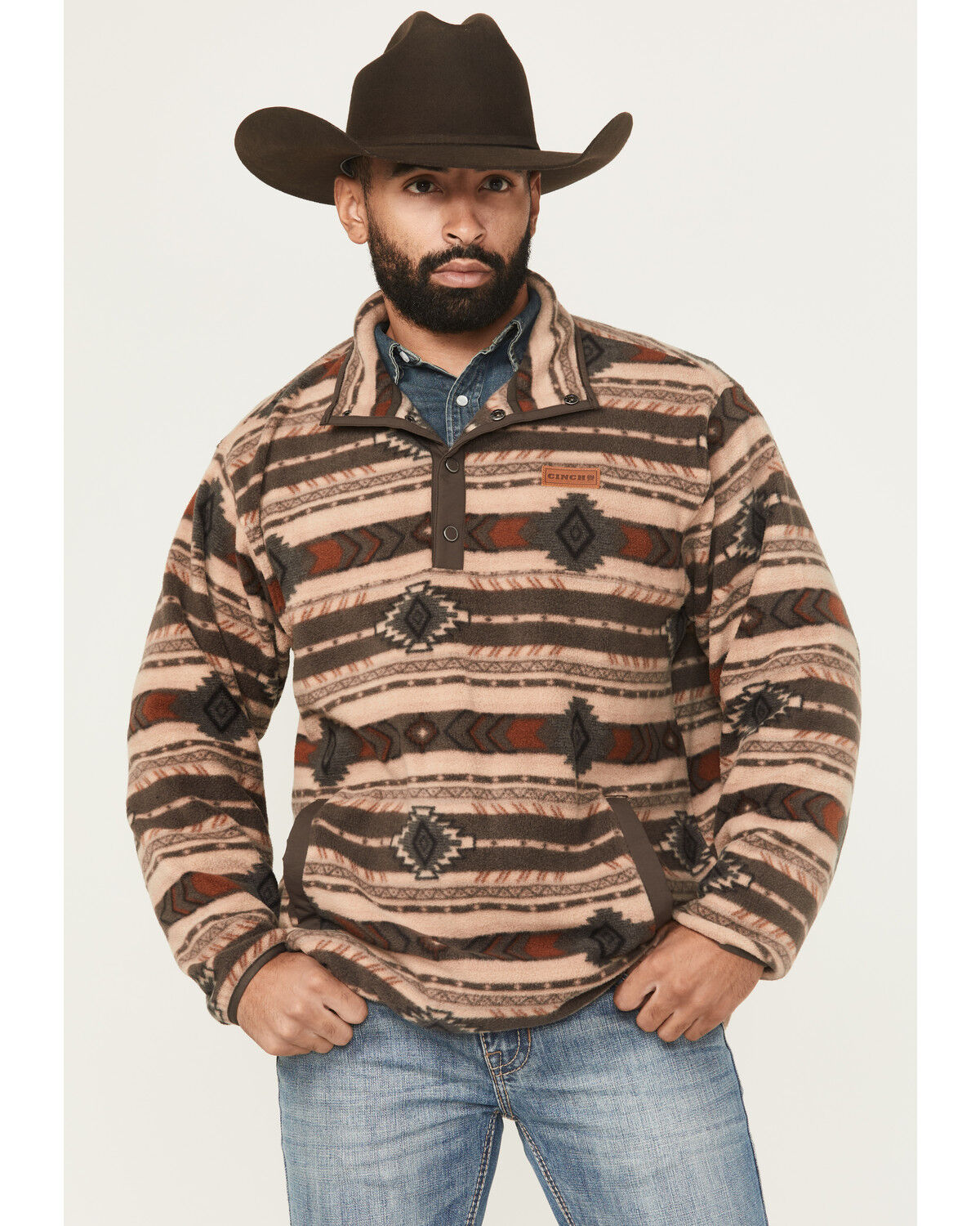 Image #1 - Cinch Men's Southwestern Print 1/4 Snap Pullover - Big, Brown, hi-res
