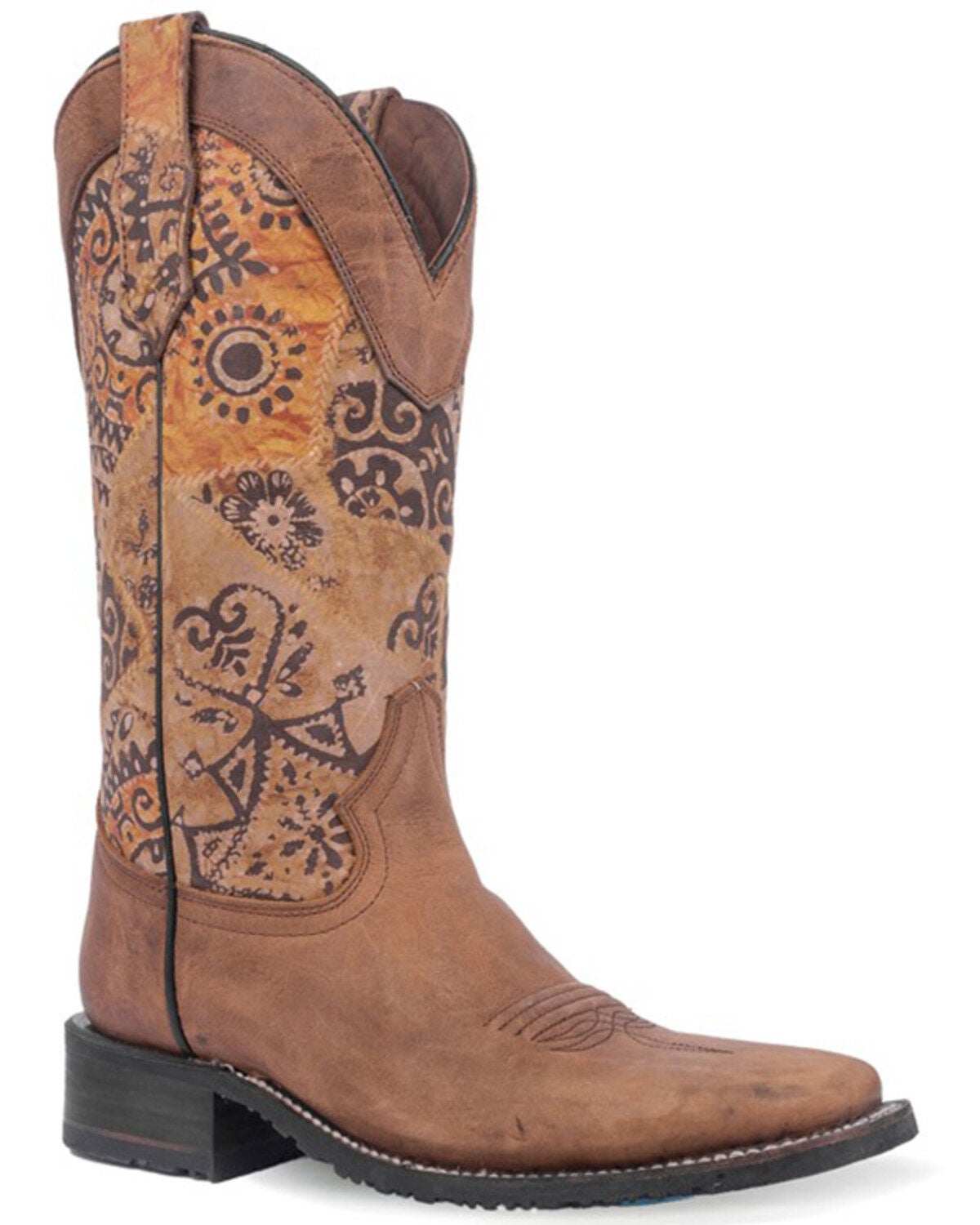 Circle G Women's Printed Shaft Western Boots - Broad Square Toe, Tan, hi-res