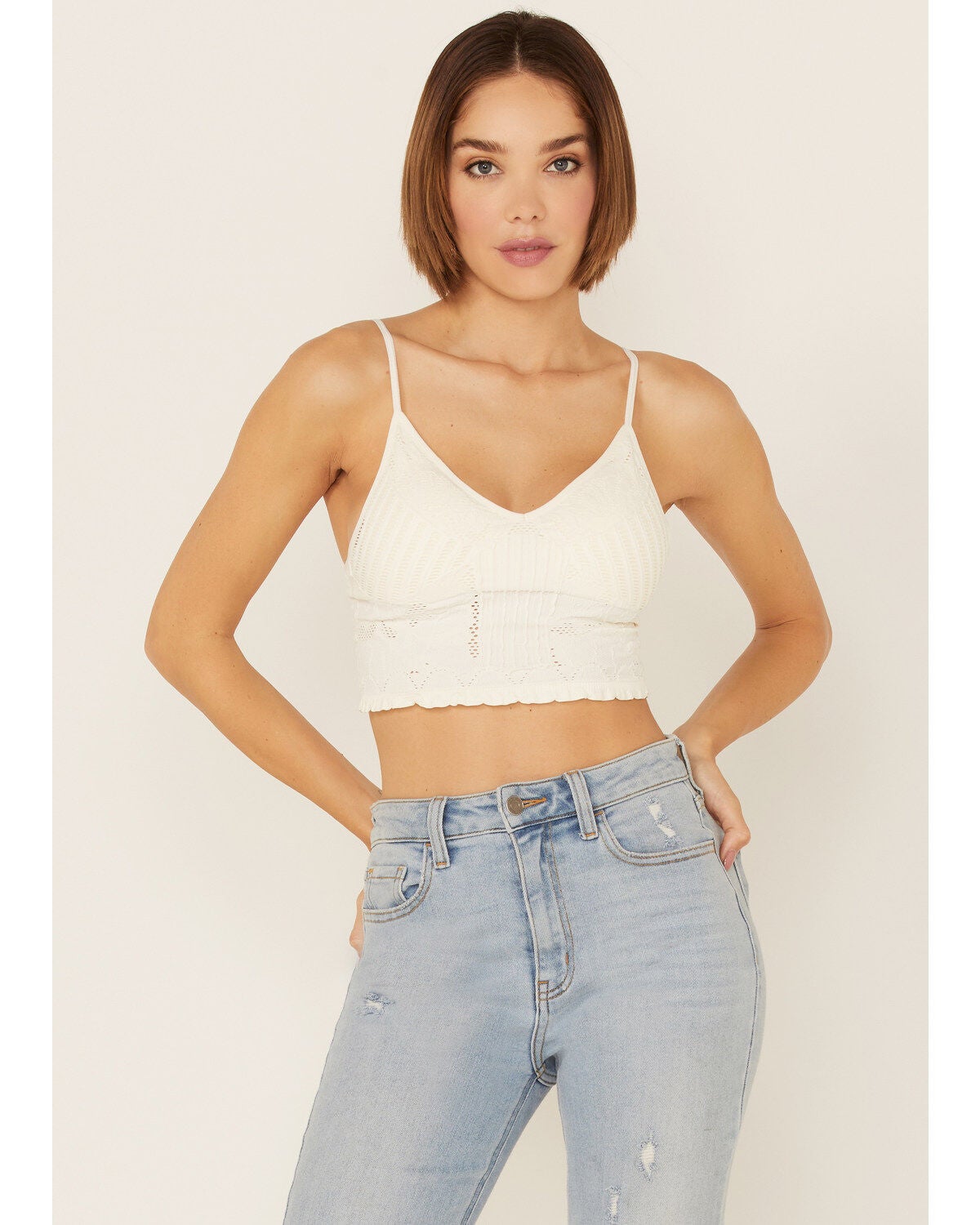 Fornia Women's Seamless Floral Bralette, Ivory, hi-res