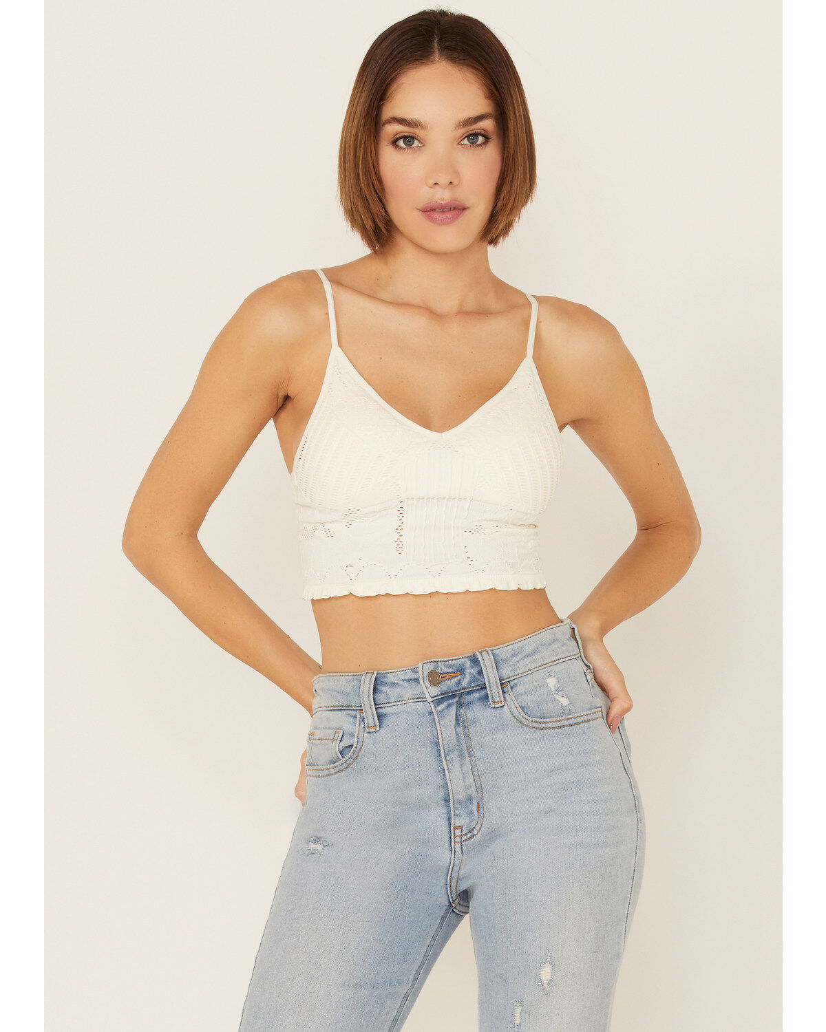 Image #1 - Fornia Women's Seamless Floral Bralette, Ivory, hi-res