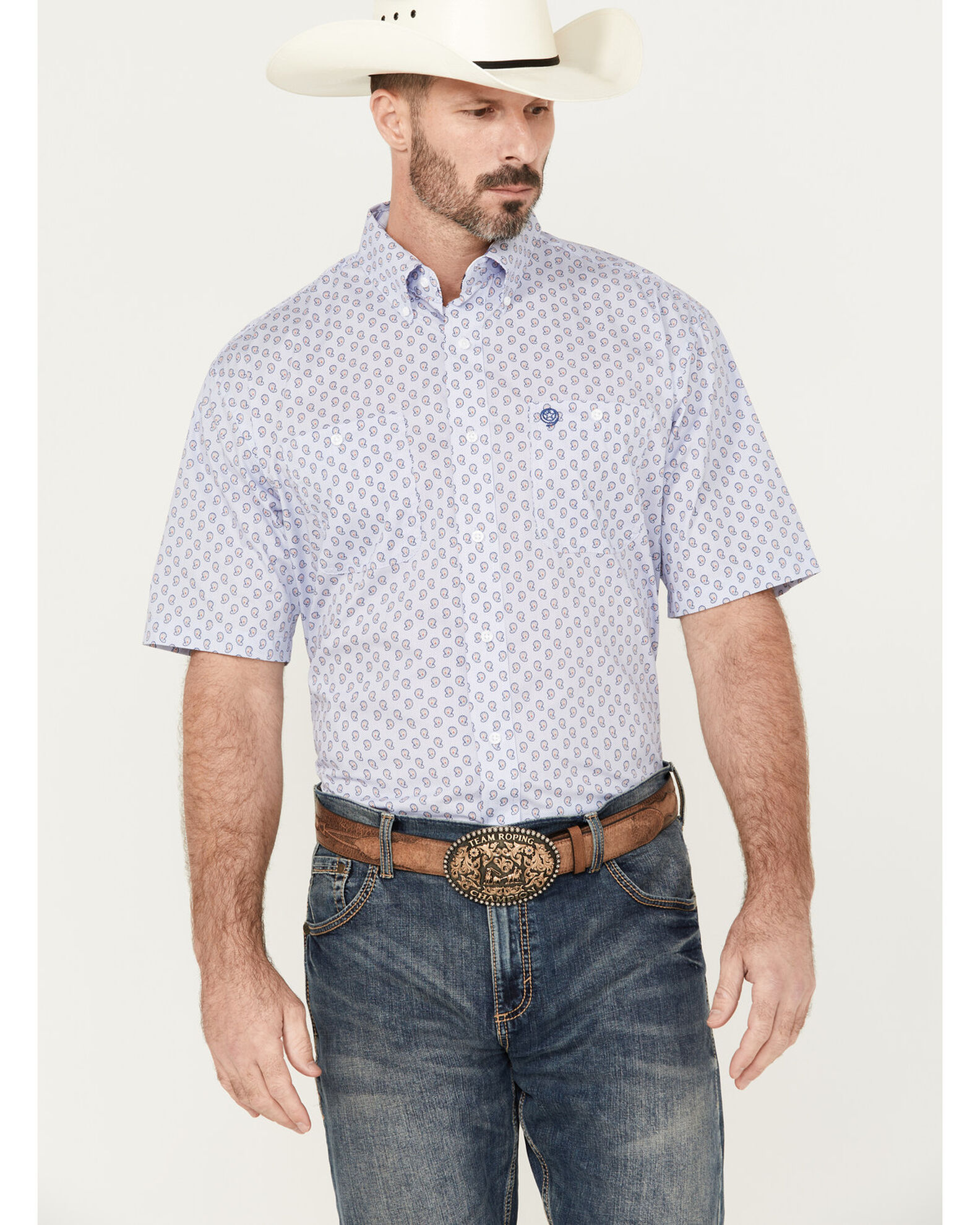 George Strait by Wrangler Men's Paisley Print Short Sleeve Button-Down Western Shirt