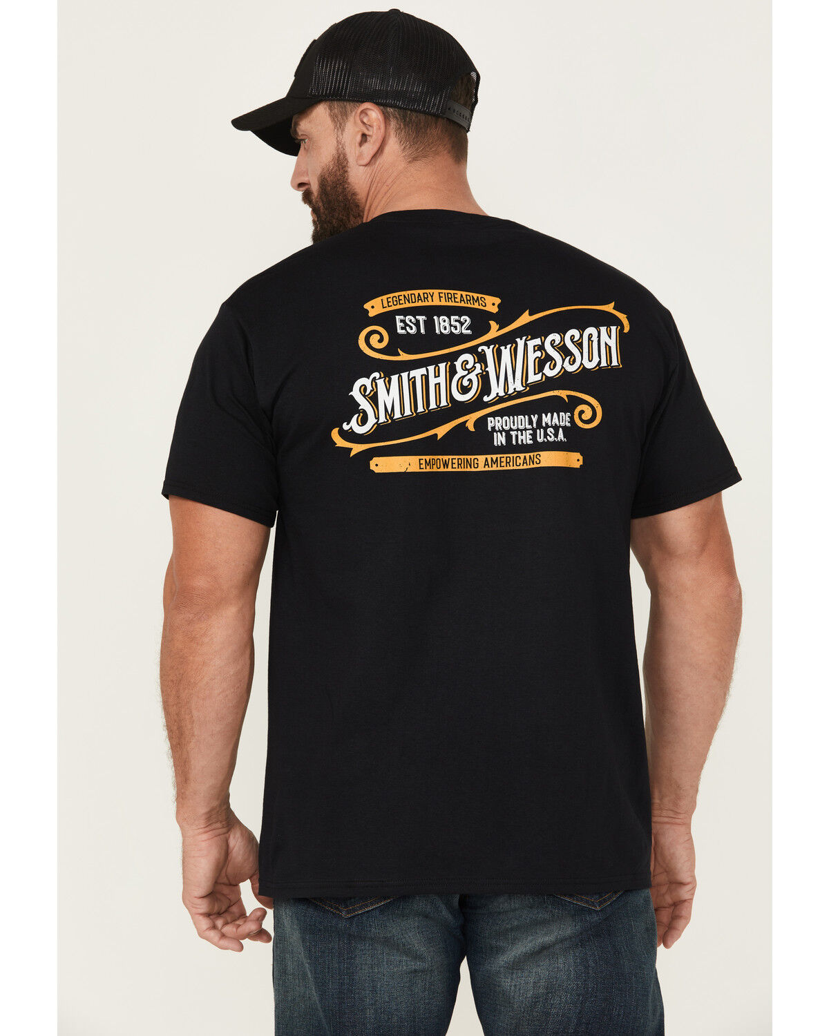 Image #1 - Smith & Wesson Men's Vintage Western Sign Logo Short Sleeve Graphic T-Shirt, Black, hi-res