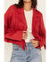 Saints & Hearts Women's Faux Suede Cropped Fringe Jacket, Red, hi-res