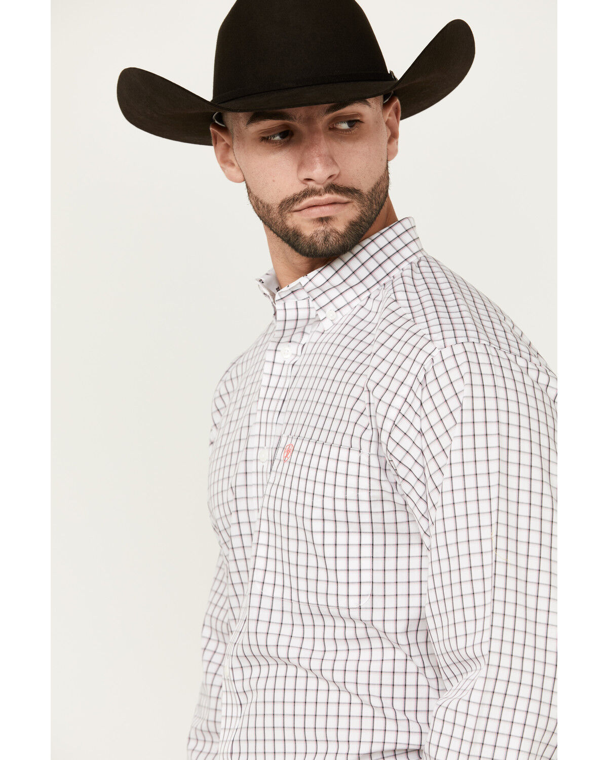 Image #2 - Ariat Men's Briggs Windowpane Plaid Print Long Sleeve Button-Down Western Shirt - Big, White, hi-res