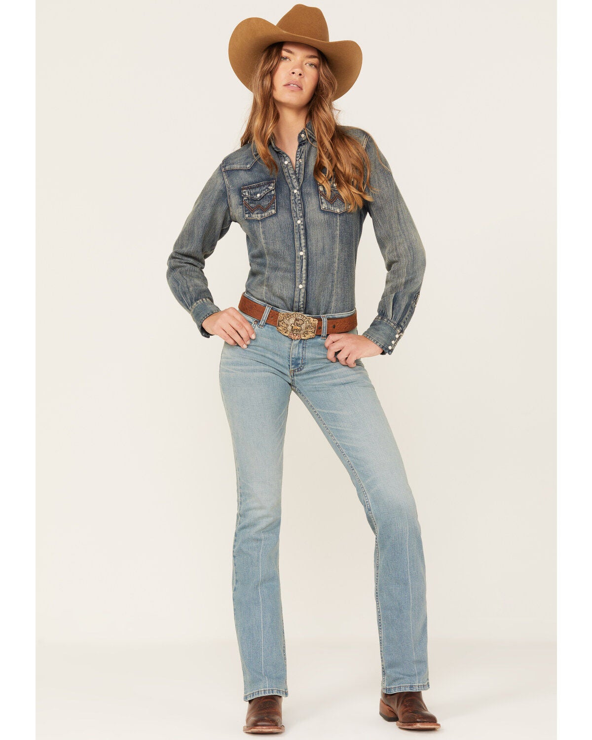 Product Name:  Wrangler Women's Light Wash Wanderer Mid Rise Flare Stretch Denim Jeans