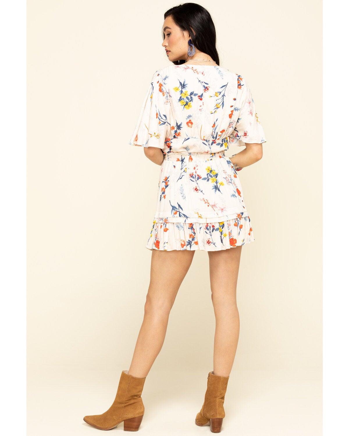 Image #5 - Miss Me Women's Cream Floral Tiered Ruffle Mini Skirt , , hi-res
