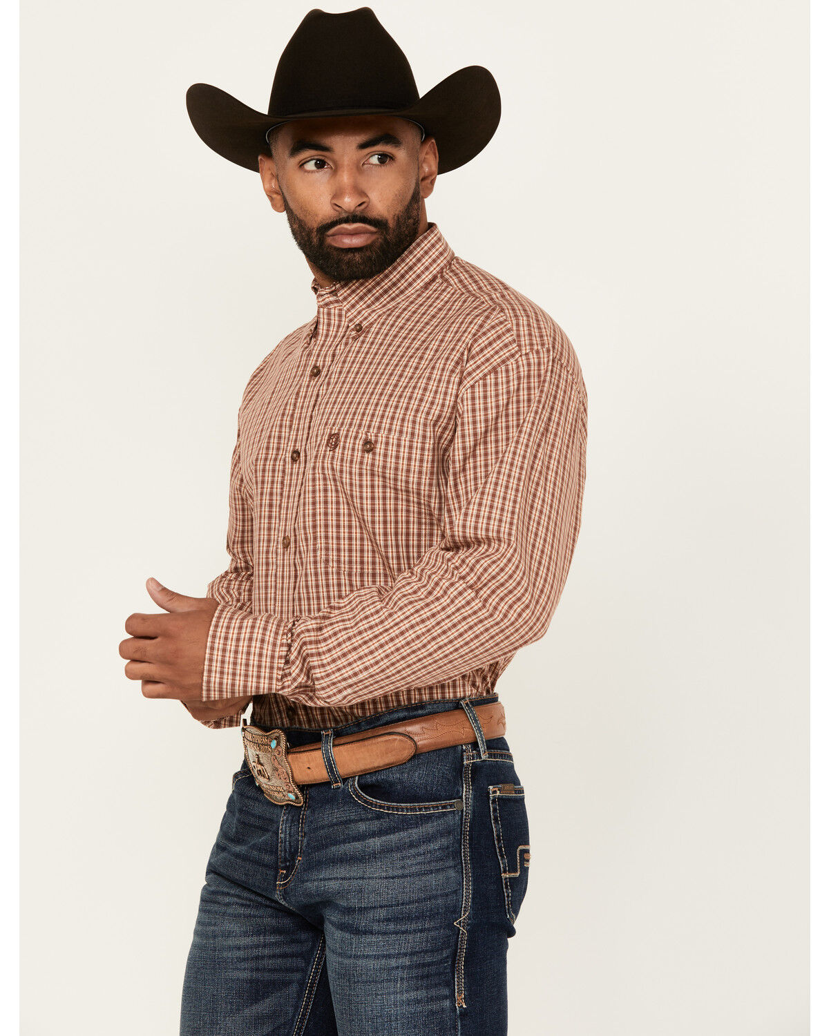 Image #2 - George Strait By Wrangler Men's Plaid Print Long Sleeve Button-Down Stretch Western Shirt - Tall, , hi-res