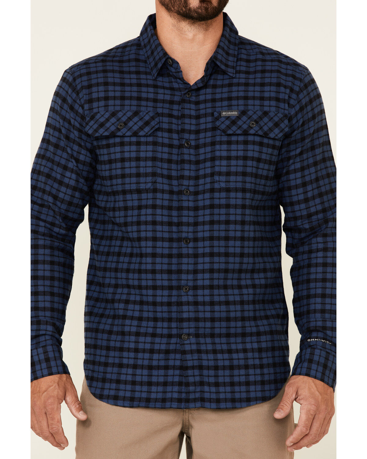 Image #3 - Columbia Men's Flare Gun Small Plaid Print Long Sleeve Button Down Western Flannel Shirt, Blue, hi-res