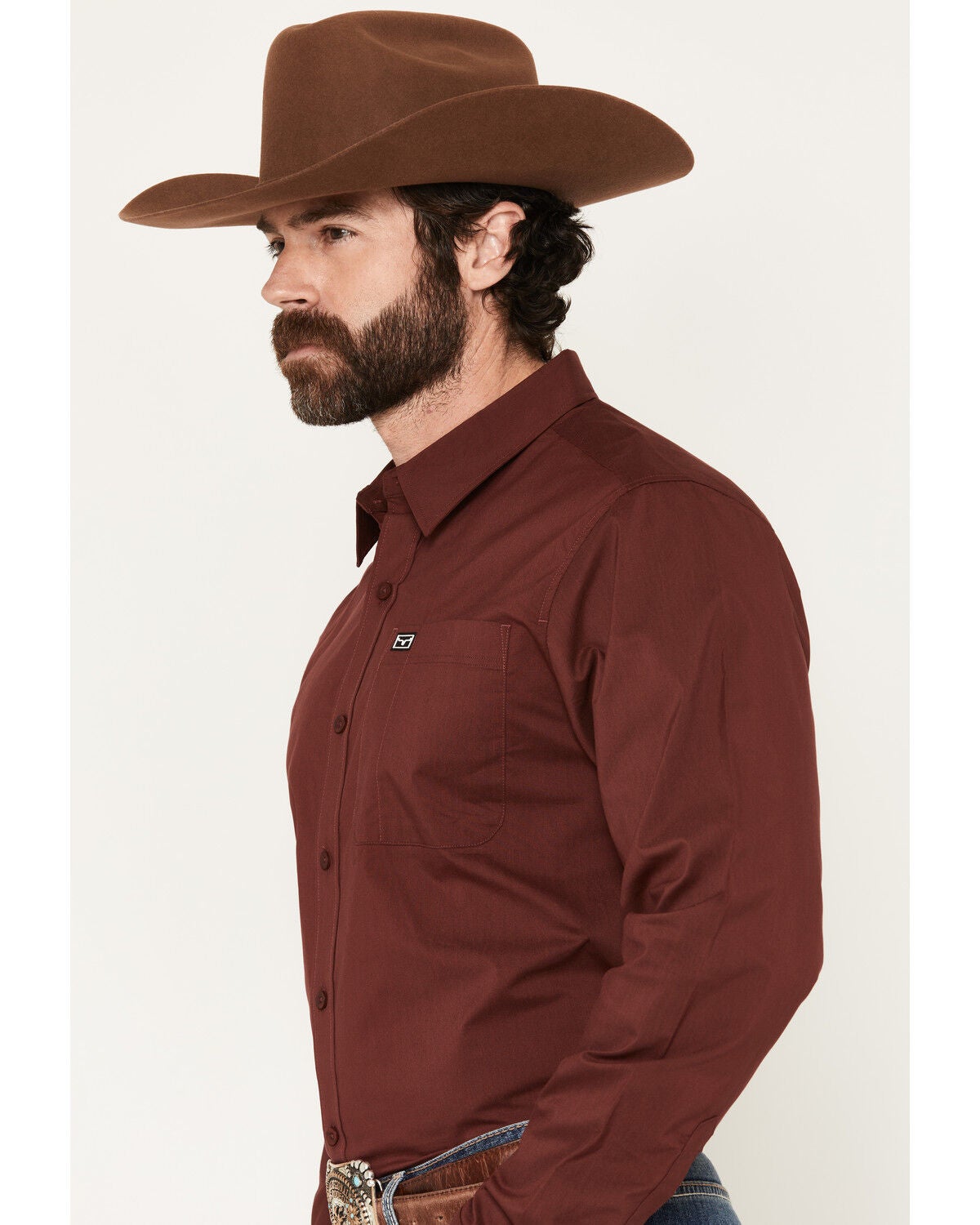 Image #2 - Kimes Ranch Men's Linville Coolmax&reg; Long Sleeve Button-Down Performance Western Shirt, Burgundy, hi-res