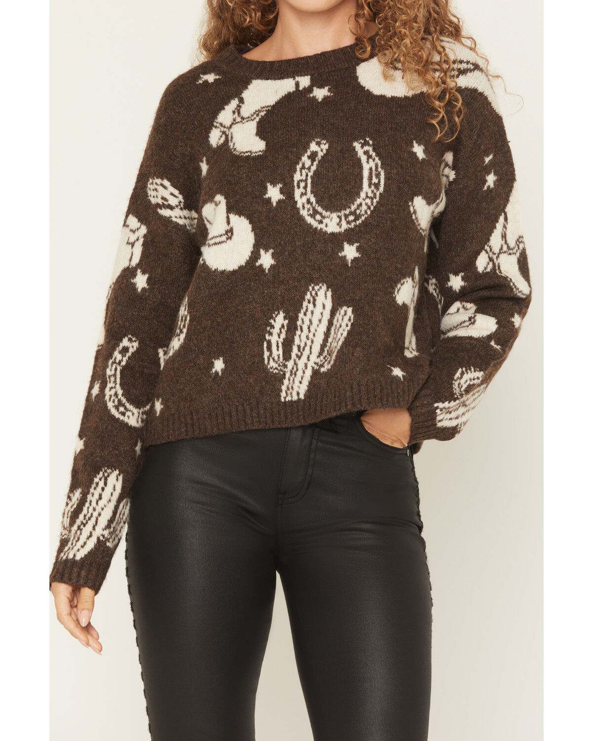 Image #3 - Idyllwind Women's Saddleridge Western Conversation Print Sweater, Pecan, hi-res