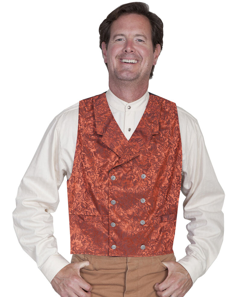 Wahmaker by Scully Floral Silk Double Breasted Vest - Big & Tall, Rust, hi-res