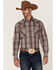Image #1 - Rough Stock By Panhandle Men's Ombre Plaid Print Long Sleeve Pearl Snap Western Shirt, Maroon, hi-res