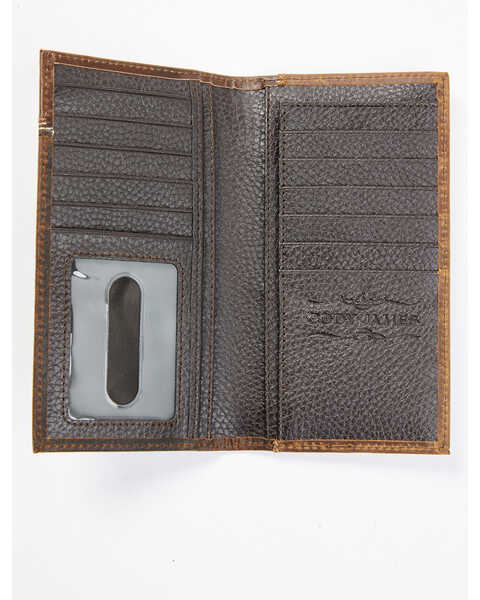Cody James Men's Ostrich Tooled Checkbook Wallet, Brown, hi-res