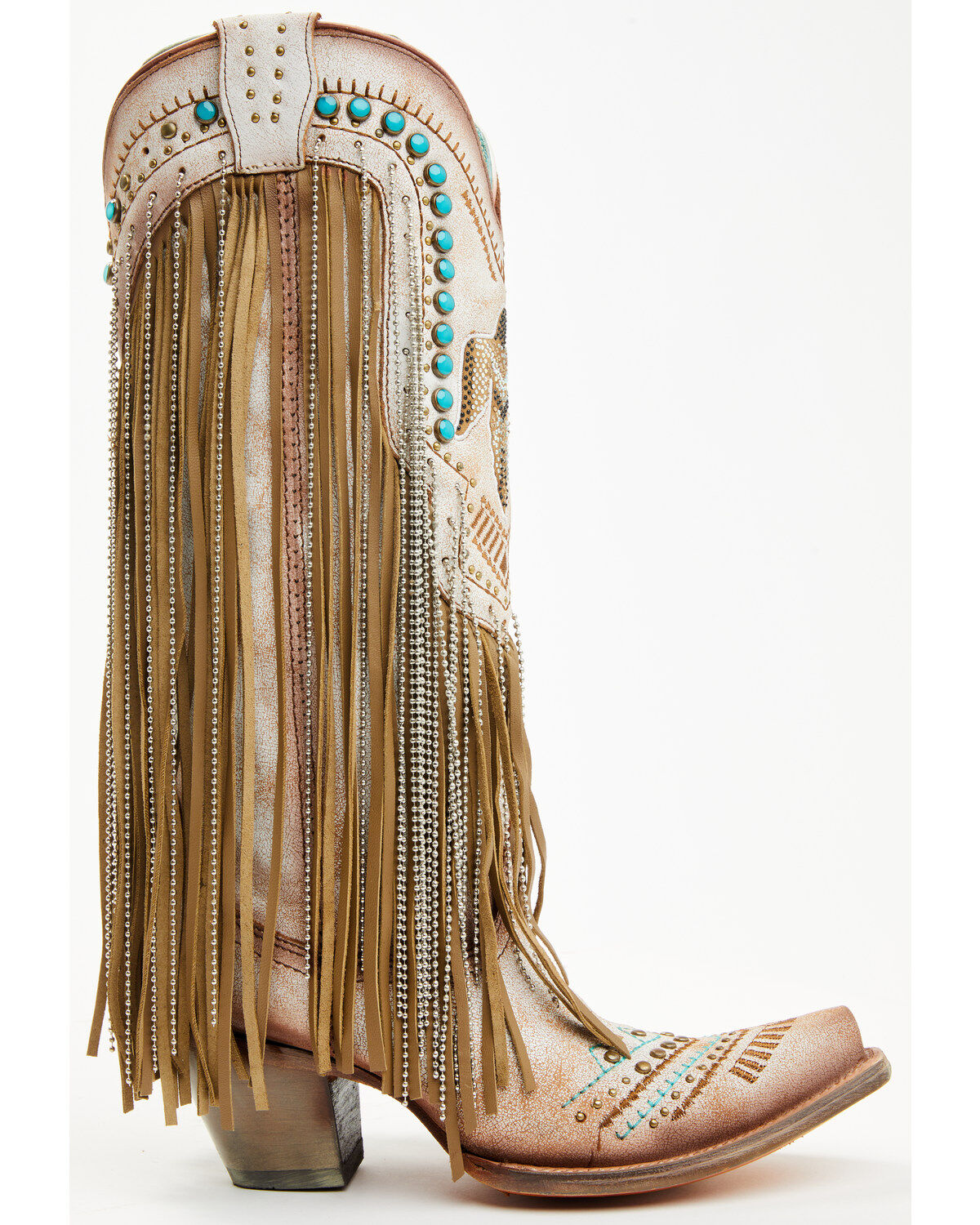 Image #2 - Corral Women's Embroidered and Crystal Eagle Fringe Western Boots - Snip Toe, Beige, hi-res
