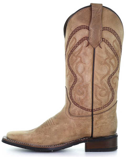 Corral Women's Saddle Tan Embroidered Leather Western Boot - Broad Square Toe, Tan, hi-res