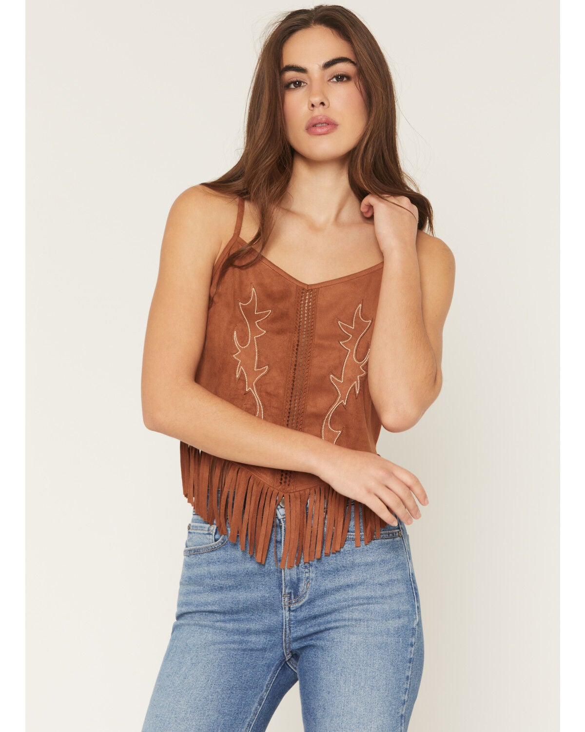 Idyllwind Women's Boot Stitch Faux Suede Tank, Caramel, hi-res