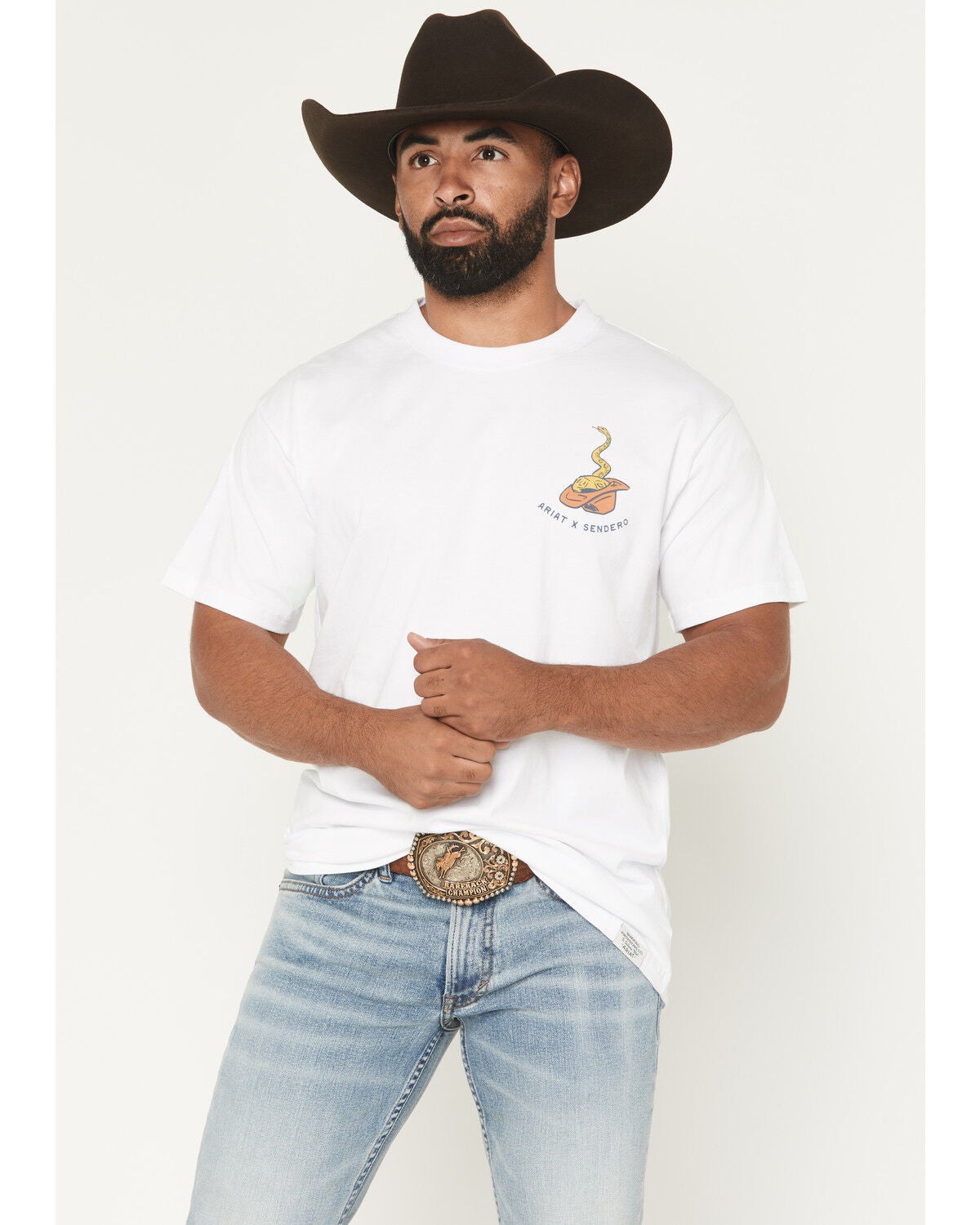 Image #2 - Ariat X Sendero Provisions Men's Fool Me Once Short Sleeve Graphic T-Shirt, White, hi-res