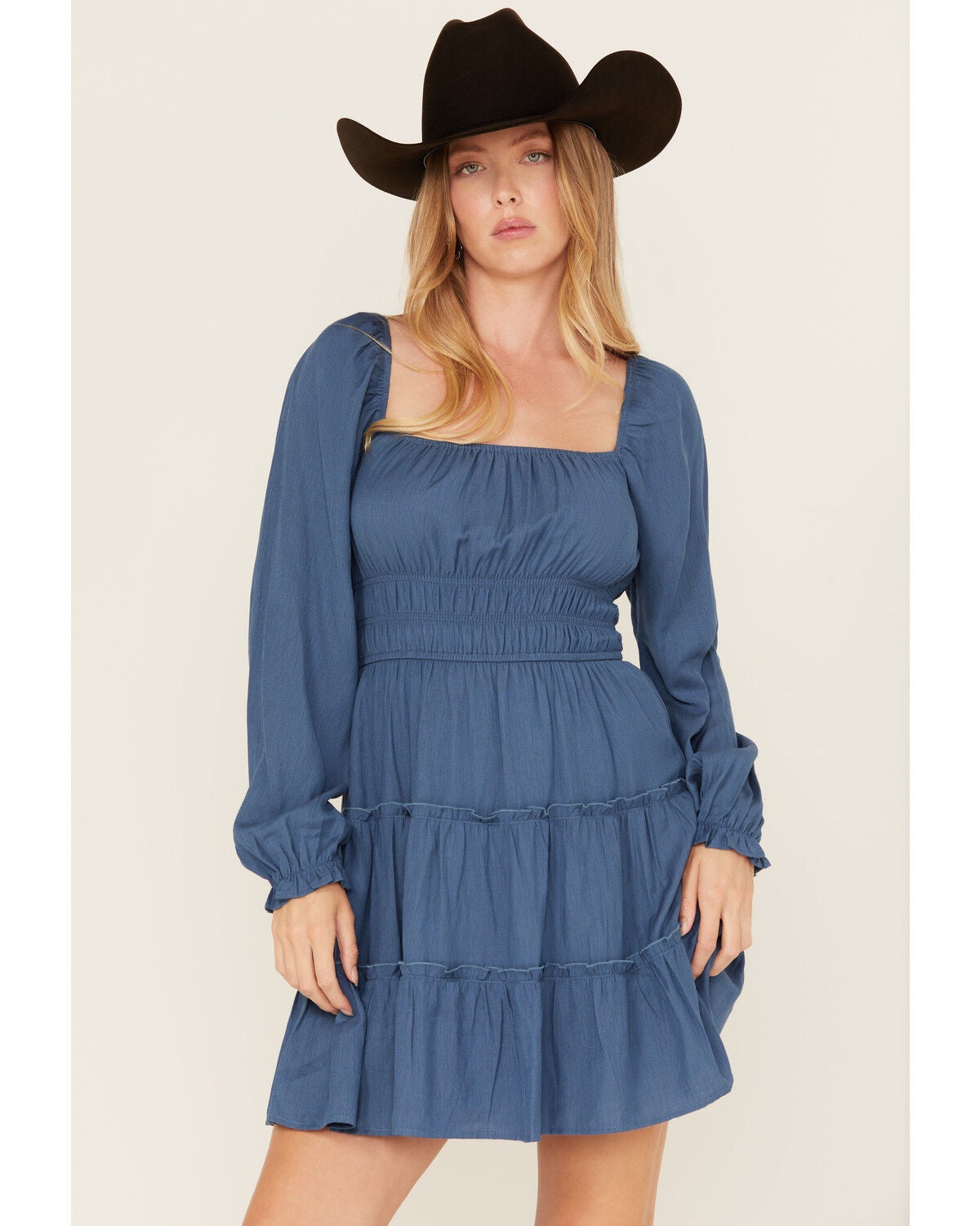 Ash & Violet Women's Long Sleeve Tiered Mini Dress, Teal, hi-res