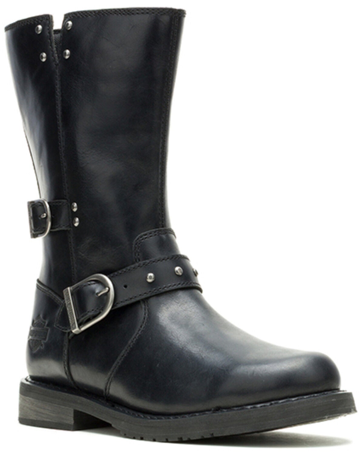 Image #1 - Harley Davidson Women's Addie Buckle Studded Motorcycle Boots - Round Toe, Black, hi-res