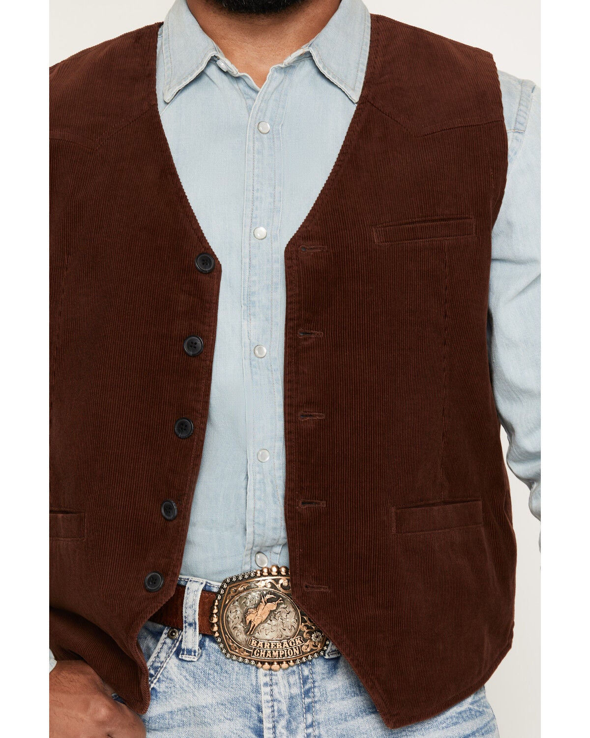 Image #3 - Cody James Men's Bandera Solid Corduroy Vest, Brown, hi-res