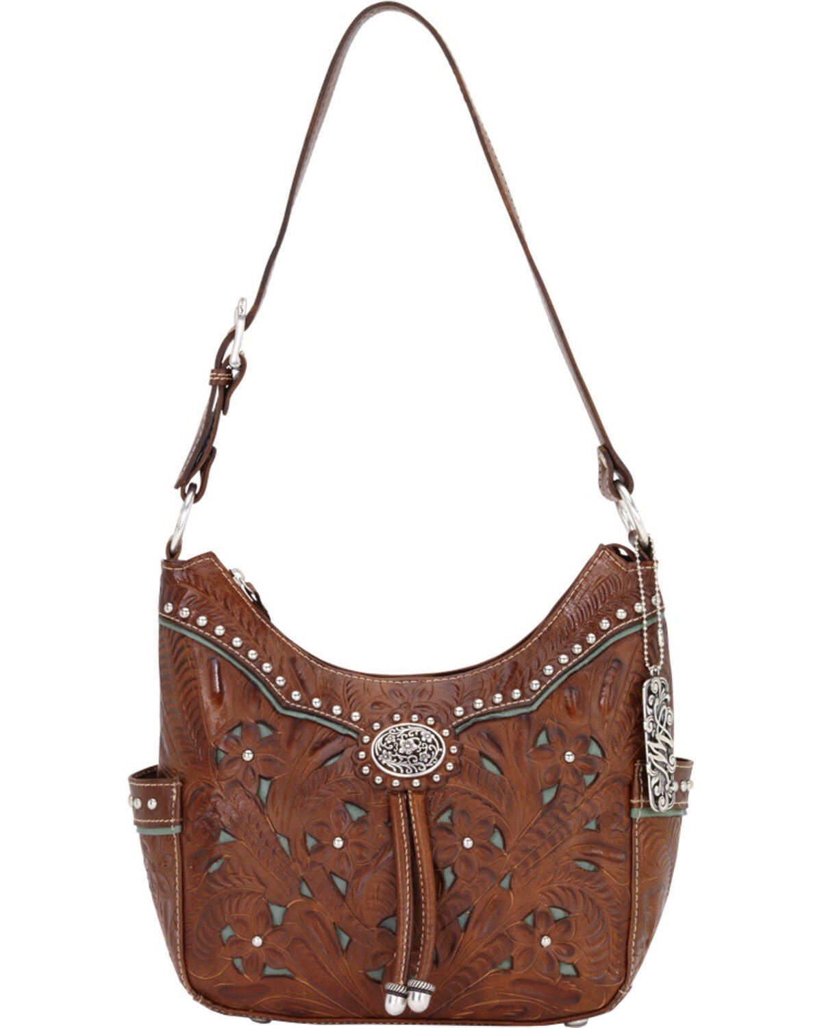 American West Lady Leather Hobo Bag, Brown, hi-res