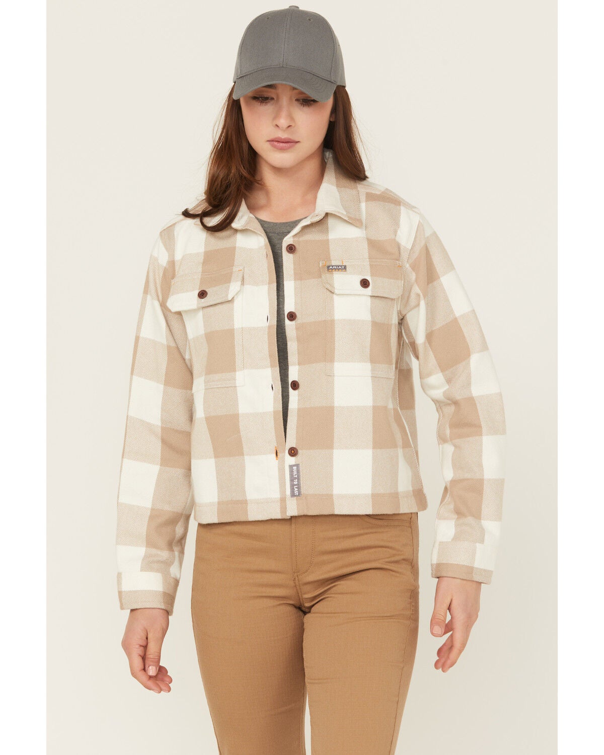 Ariat Women's Rebar Heavy Durastretch Flannel Work Shirt, Beige, hi-res