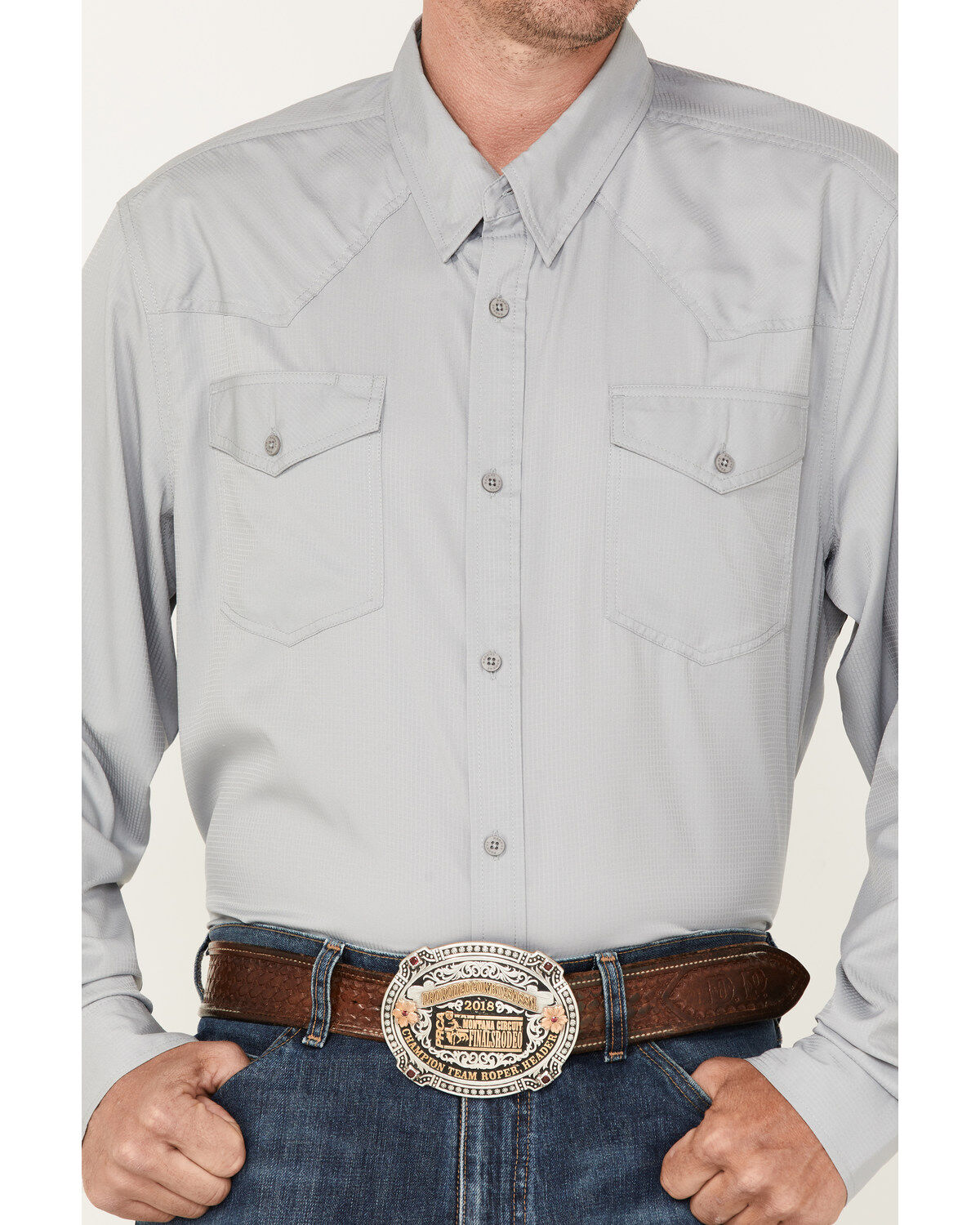 Image #3 - RANK 45® Men's Roughie Performance Long Sleeve Western Button-Down Shirt, Grey, hi-res