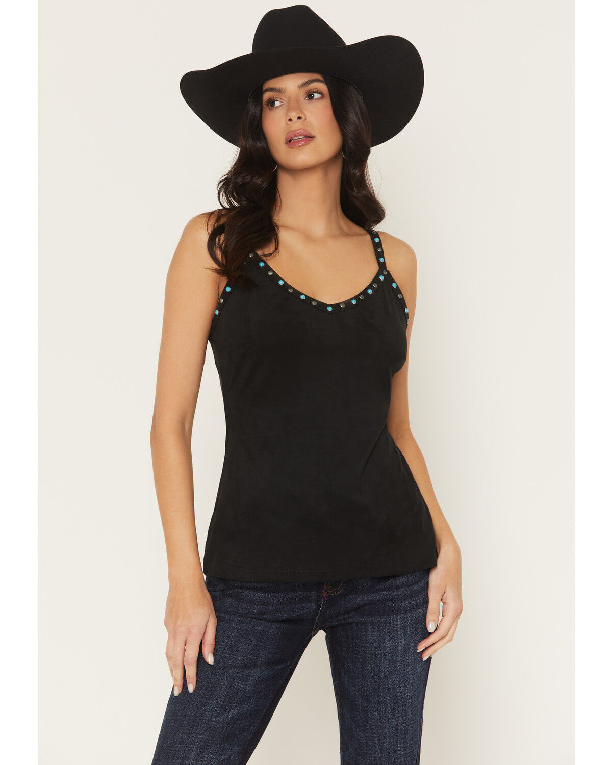 Idyllwind Women's Weona Studded Faux Suede Cami, Black, hi-res