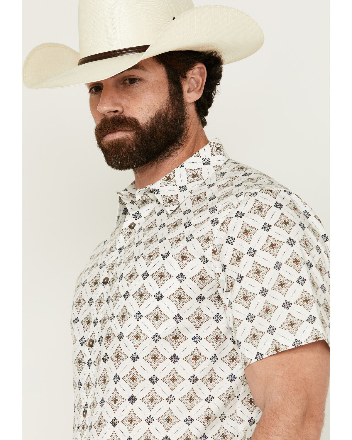 Image #2 - Gibson Men's Hubert Medallion Print Short Sleeve Button-Down Western Shirt, White, hi-res