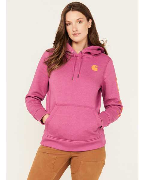 Carhartt Women's Relaxed Fit Midweight Logo Graphic Hoodie, Magenta, hi-res