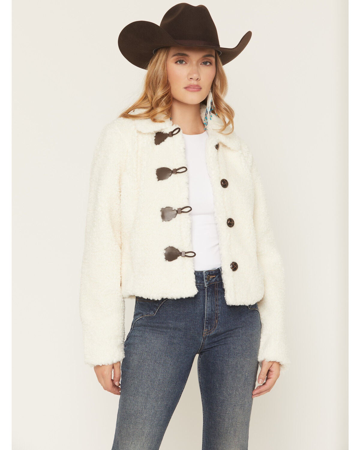 Shyanne Women's Toggle Front Sherpa Jacket, Cream, hi-res