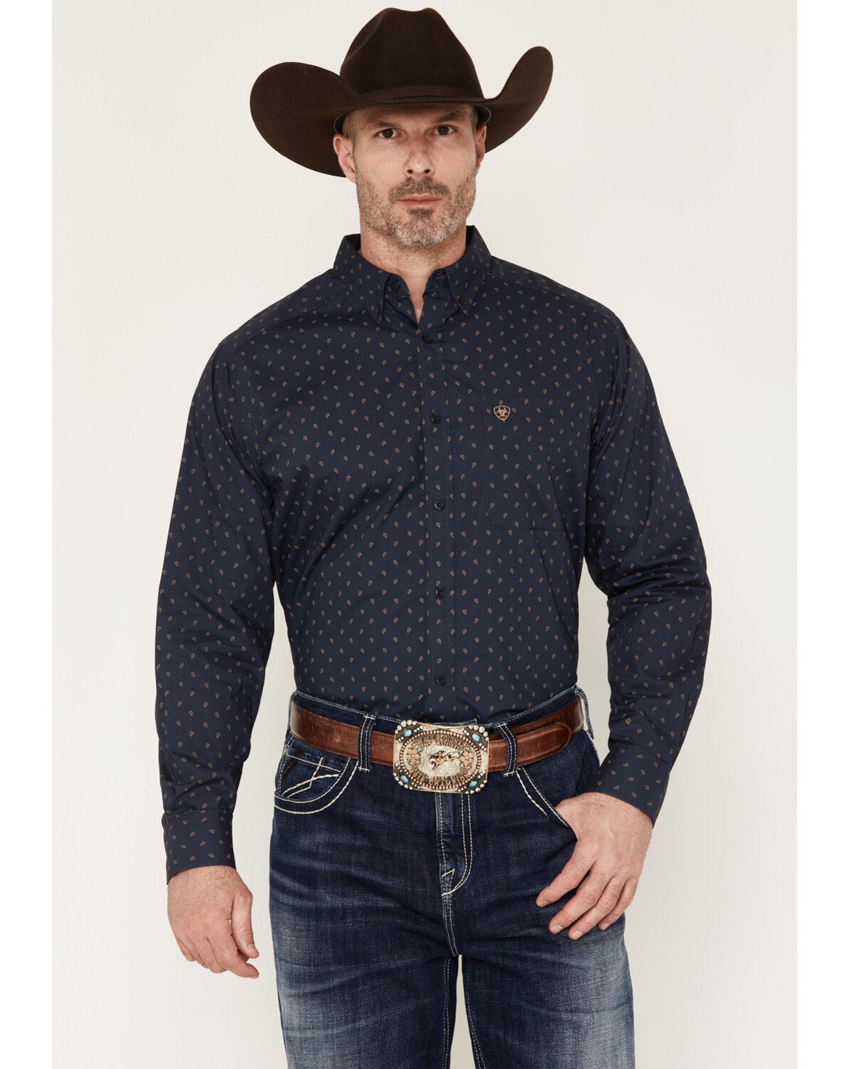 Image #1 - Ariat Men's Canyon Paisley Print Long Sleeve Button-Down Western Shirt - Big, Blue, hi-res