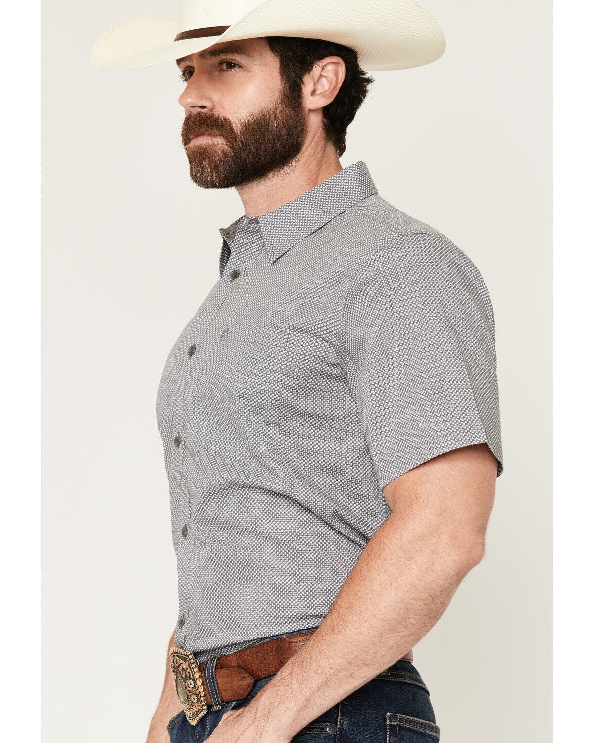 Image #2 - Cody James Men's Astro Geo Print Short Sleeve Button-Down Stretch Western Shirt, Grey, hi-res