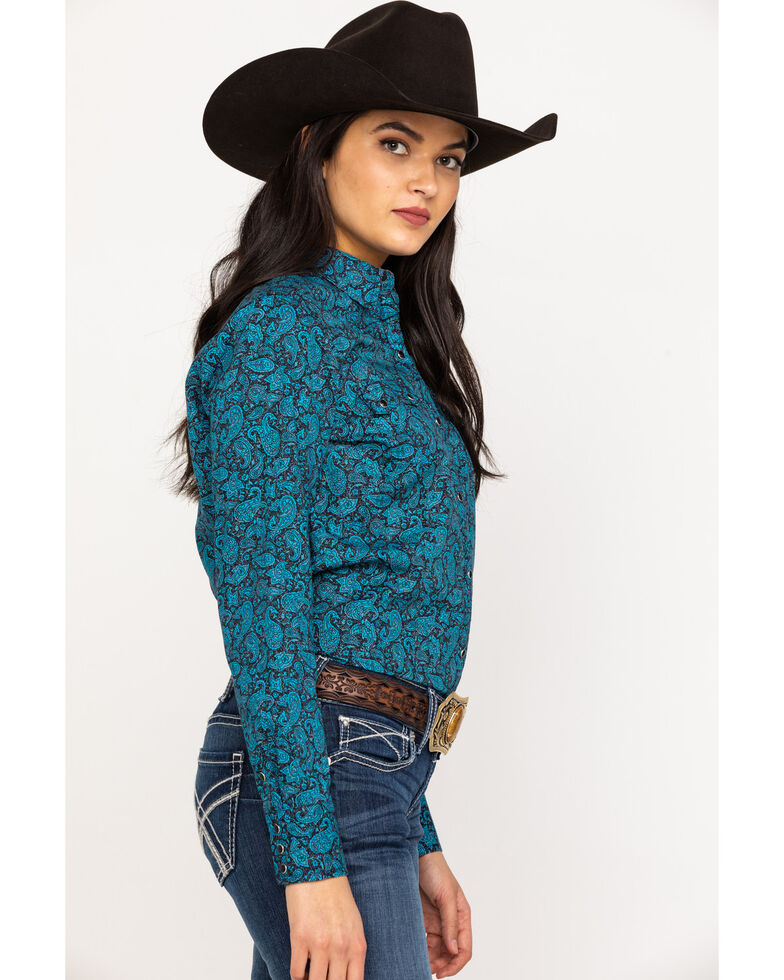 Roper Women S Blue Poplin Paisley Print Long Sleeve Western Shirt