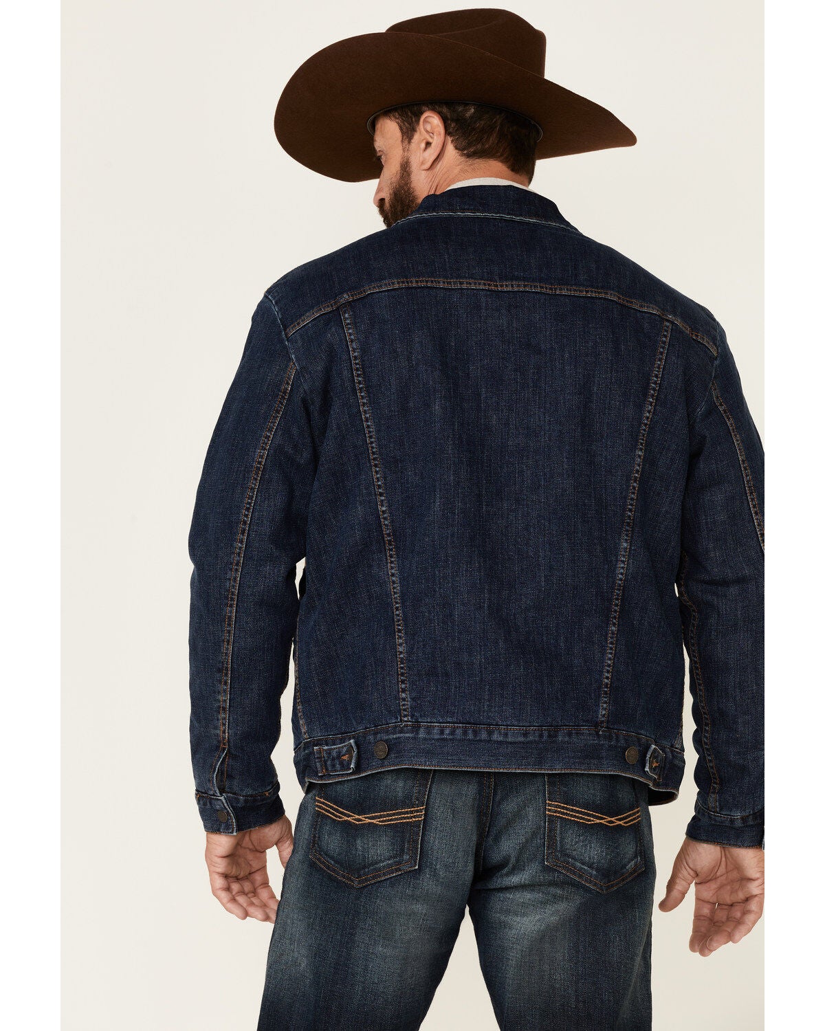 Image #4 - Wrangler Retro Men's Frontier Medium Wash Sherpa Lined Button Down Denim Jacket , , hi-res