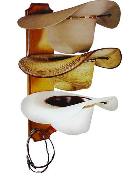 BB Ranch® Rolled Oak 3 Tiered Cowboy Hat Rack, Light Brown, hi-res